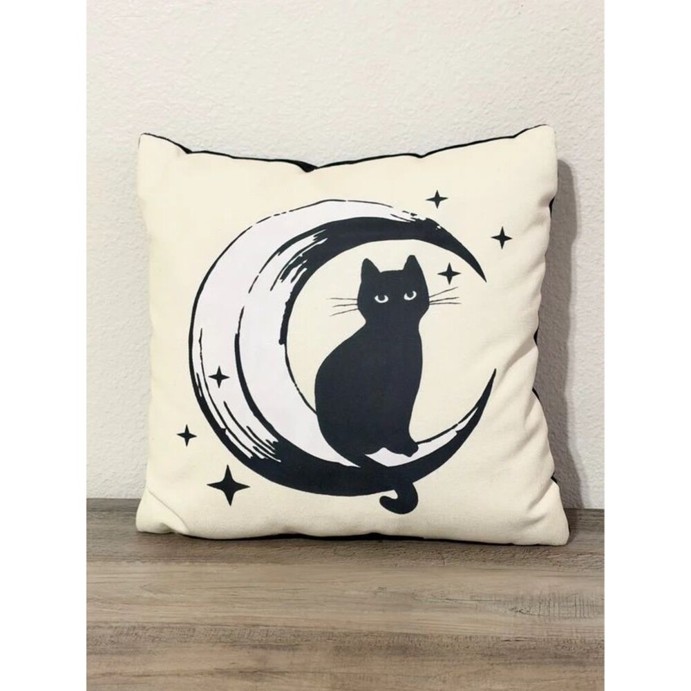 Halloween Accent Throw Pillow - Black Cat Moon